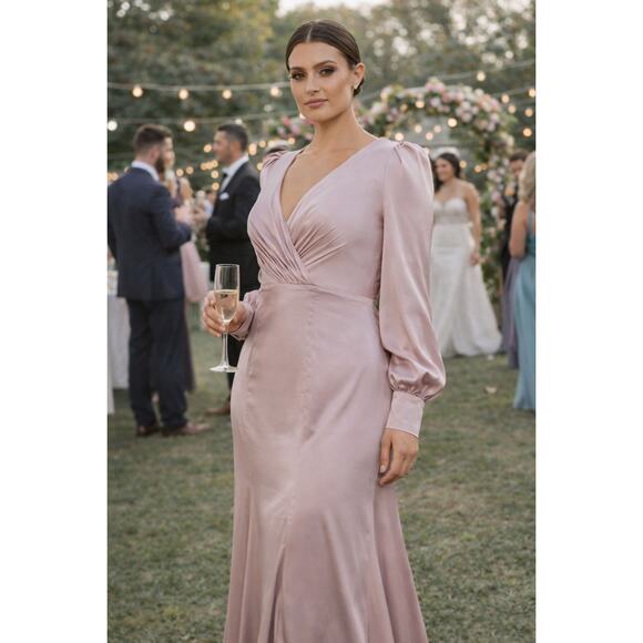 Mac Duggal Dresses & Skirts - New with Tags IEENA Mac Duggal Dress 12 Blush Satin V Neck Formal Gown